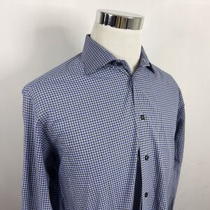 Eton Contemporary 17.5 36 Luxury European Dress Shirt Blue Gray Plaid Cotton